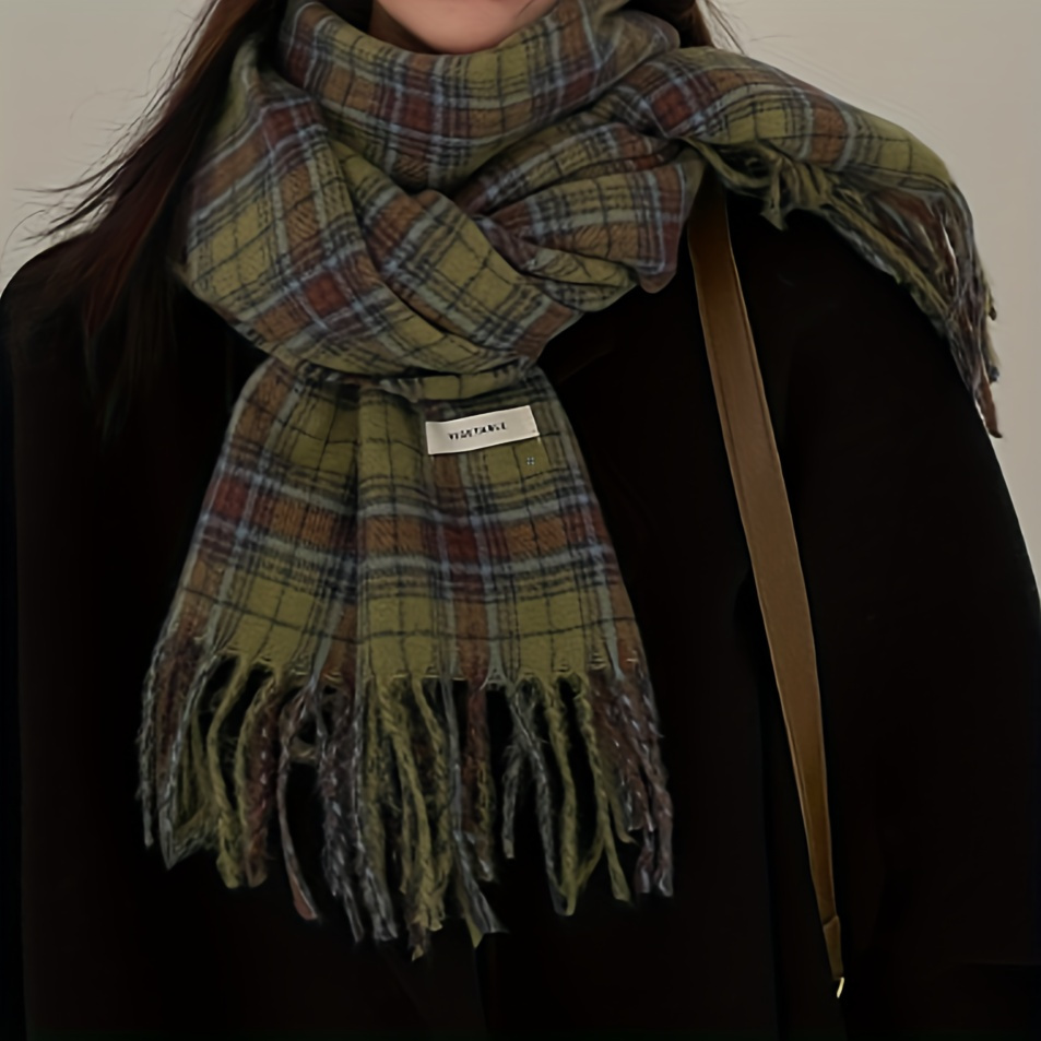 Vintage Green Plaid Tassel Sca - Cashmere Pashmina Wrap review and price
