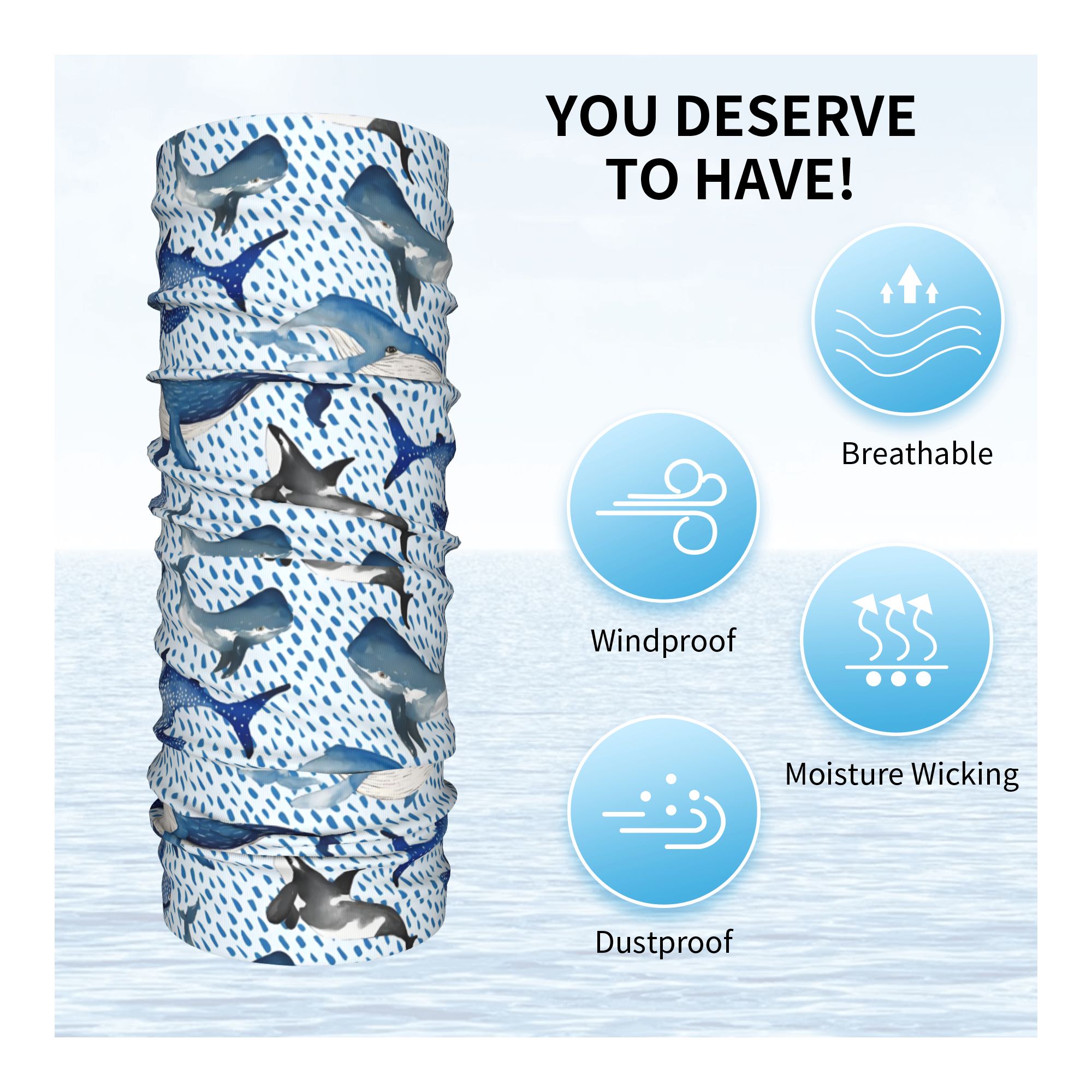 Custom Blue Watercolour Shark  - Neck Gaiter Fleece review and price