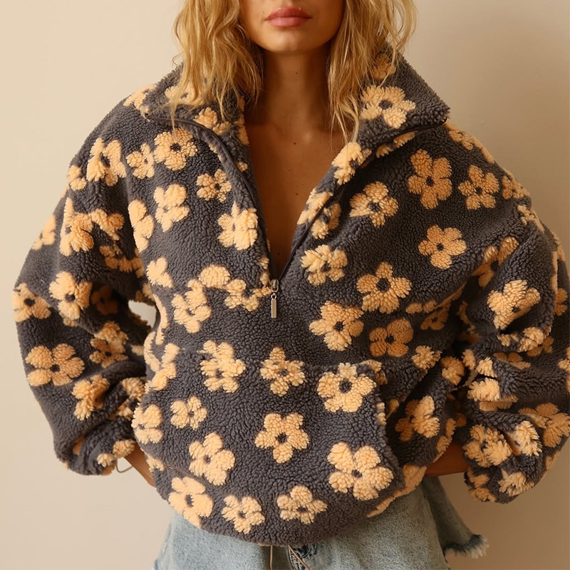 Floral Sherpa Half Zip Pullove - Sherpa Hoodie Fleece review and price