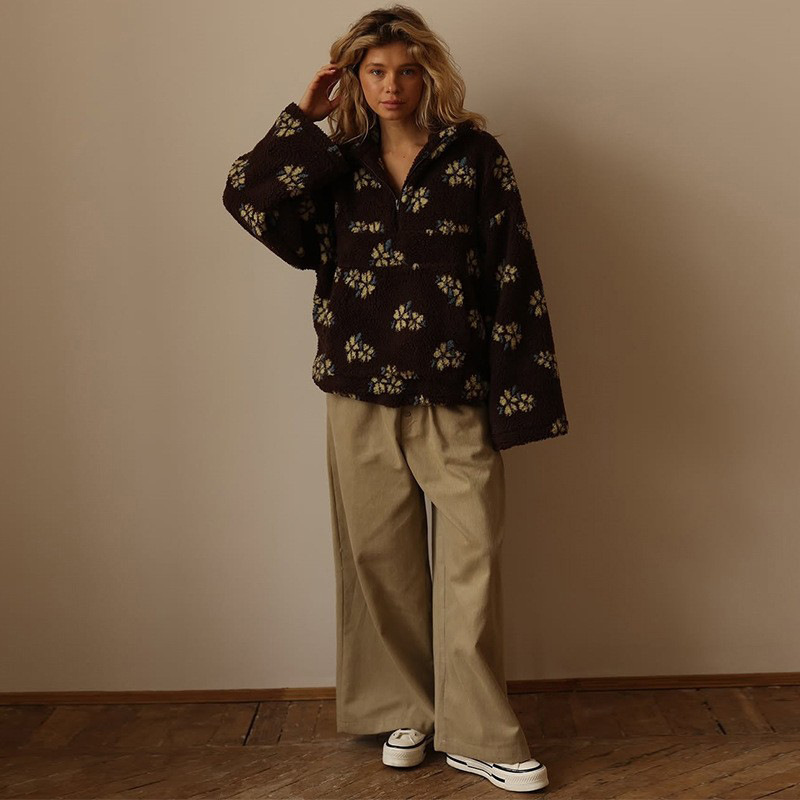 Floral Sherpa Half Zip Pullove - Sherpa Hoodie Fleece review and price