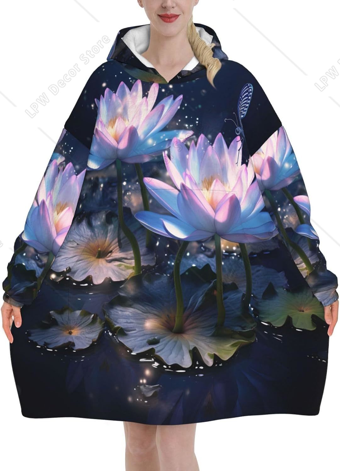 Fantasy Waterlily Wearable Bla - Sherpa Hoodie Fleece review and price