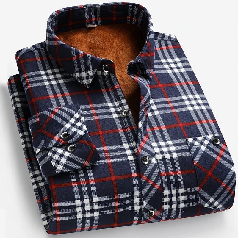 Autumn and Winter Men's Fleece - Flannel Shirt Lined review and price