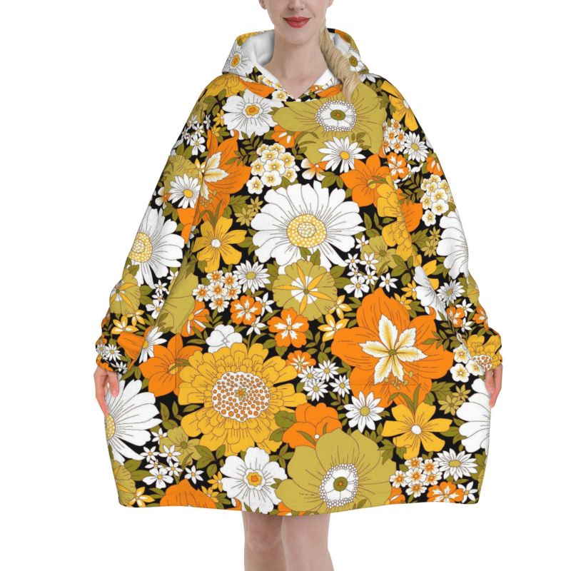 Hippie Flower Floral Retro Bla - Sherpa Hoodie Fleece review and price