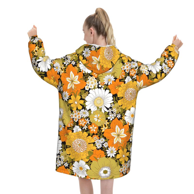 Hippie Flower Floral Retro Bla - Sherpa Hoodie Fleece review and price
