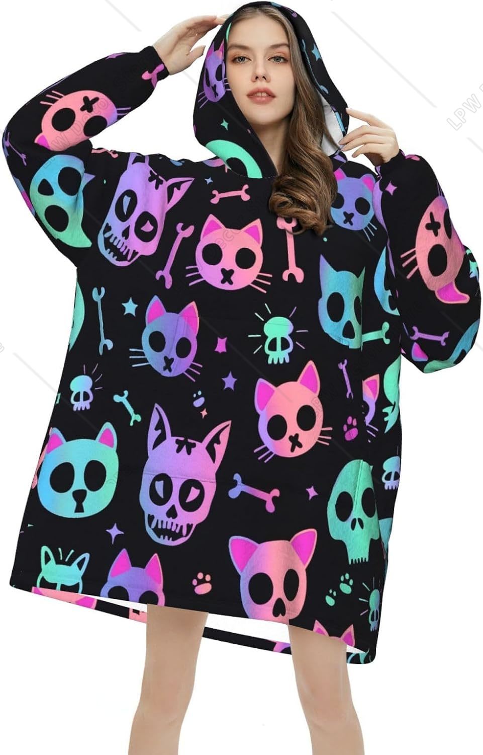 Cat Skulls Bones Wearable Blan - Sherpa Hoodie Fleece review and price