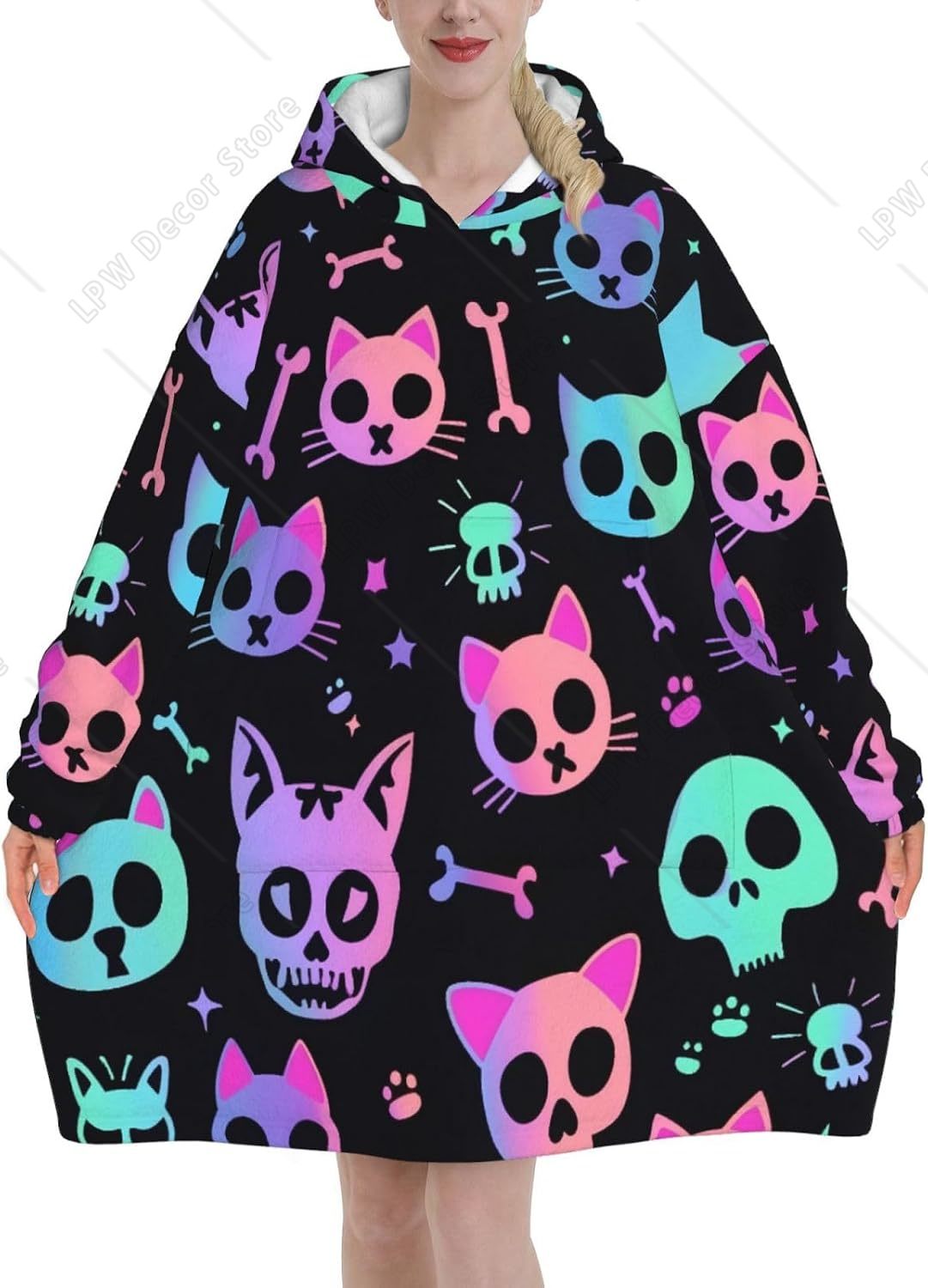 Cat Skulls Bones Wearable Blan - Sherpa Hoodie Fleece review and price