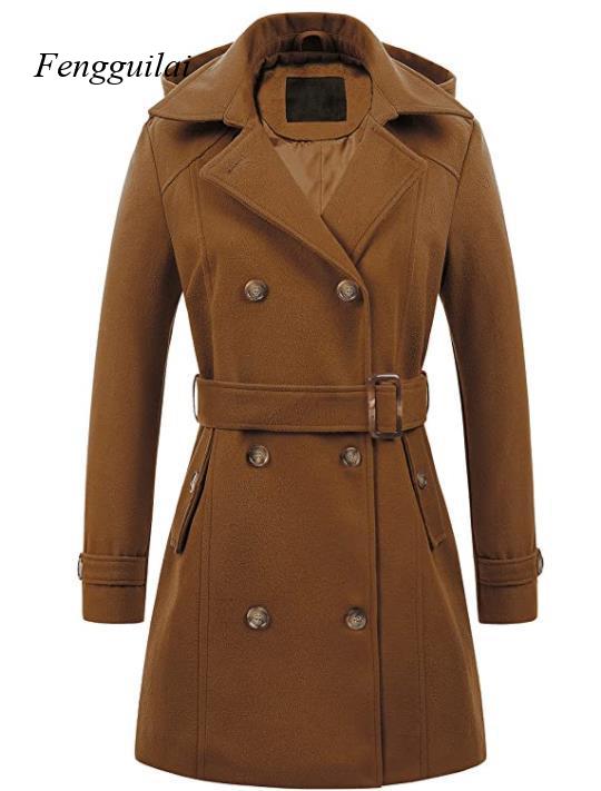 Women's Black Hooded Double Br - Wool Coat Peacoat review and price