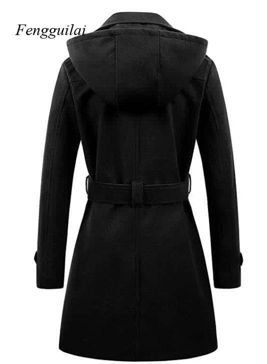 Women's Black Hooded Double Br - Wool Coat Peacoat review and price
