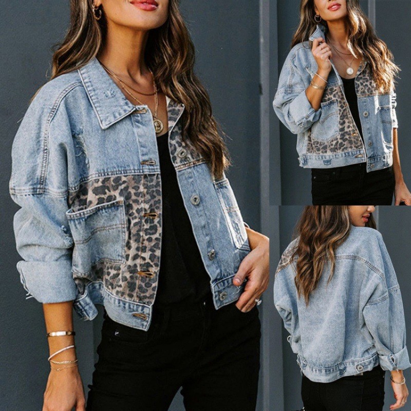 Leopard Stitching Denim Jacket - Down Jacket Packable review and price