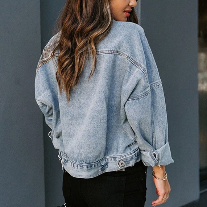 Leopard Stitching Denim Jacket - Down Jacket Packable review and price